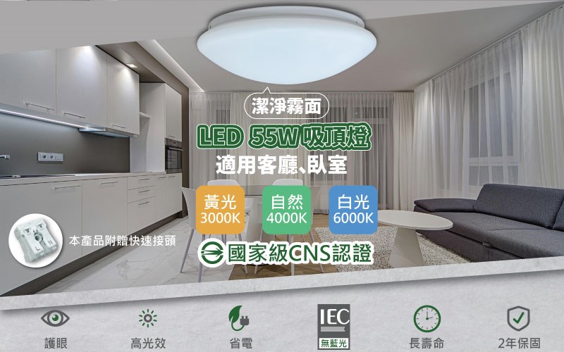 【適用4-5坪】LED 55W 素面吸頂燈